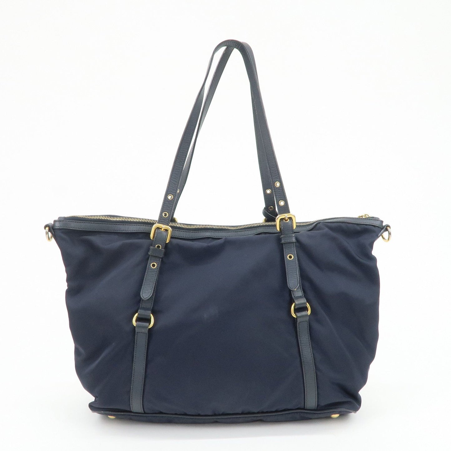 PRADA Nylon Saffiano Leather Shoulder Bag Tote Bag Navy