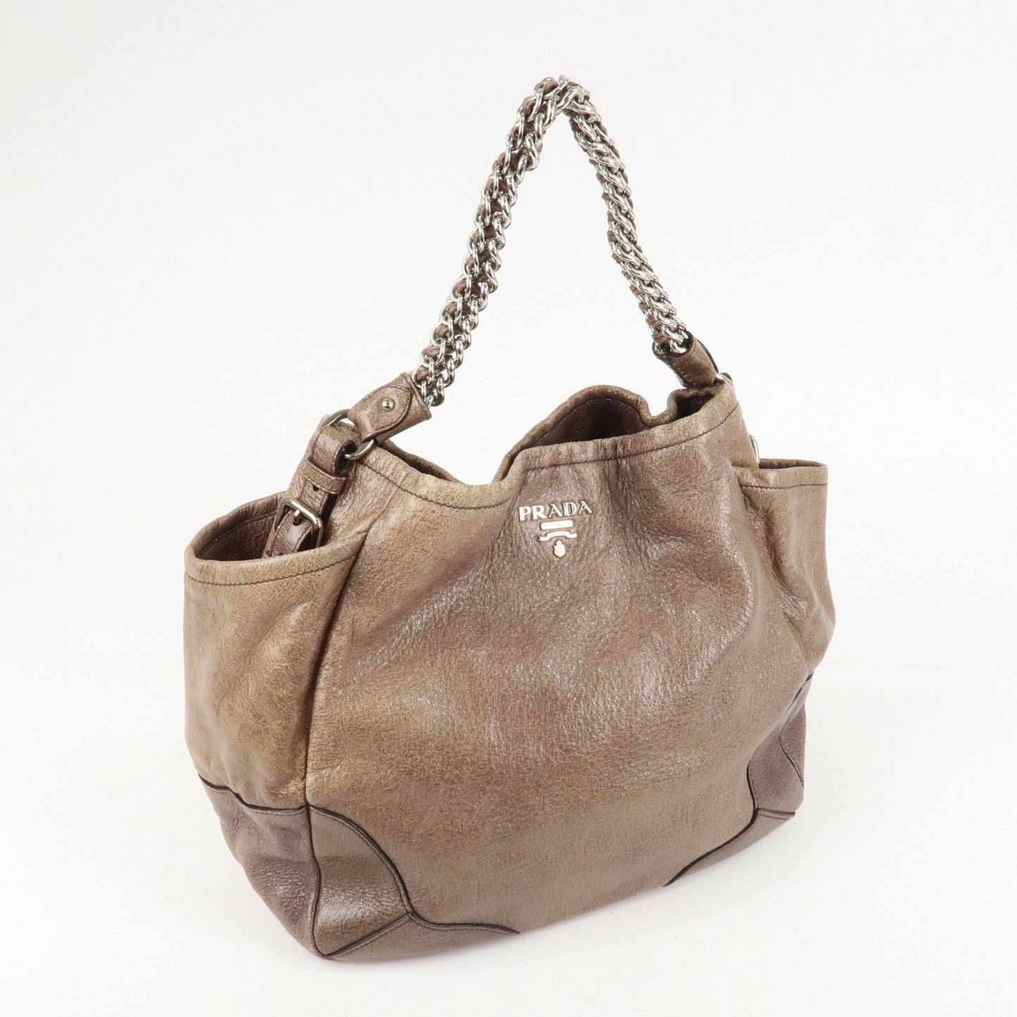 PRADA Logo Leather Shoulder Bag Hand Bag Brown