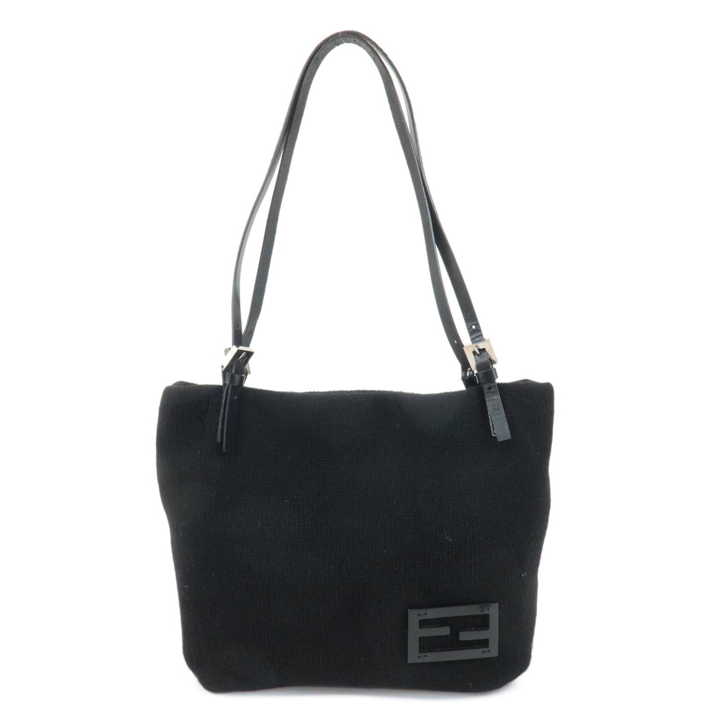 FENDI Wool Leather Tote Bag Shoulder Bag Black 26633