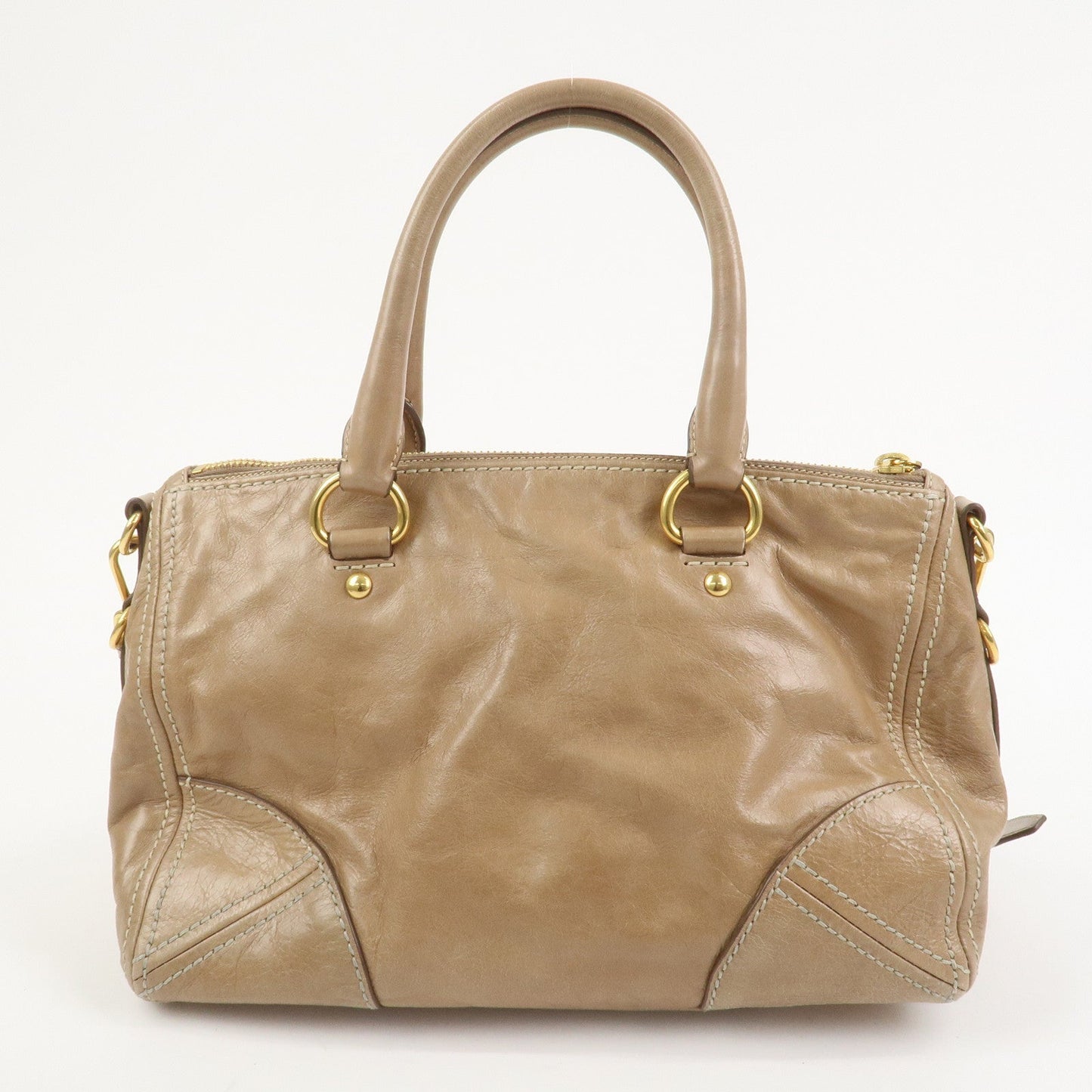 PRADA Leather 2Way Bag Hand Bag Shoulder Bag Light Brown BL0727