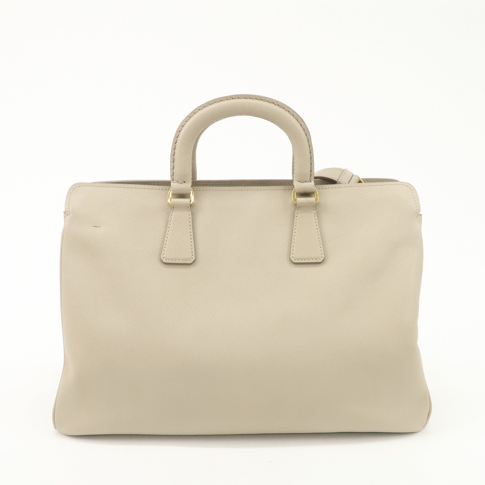 PRADA Triangle Logo Leather 2Way Bag Hand Bag Beige Gold Hardware