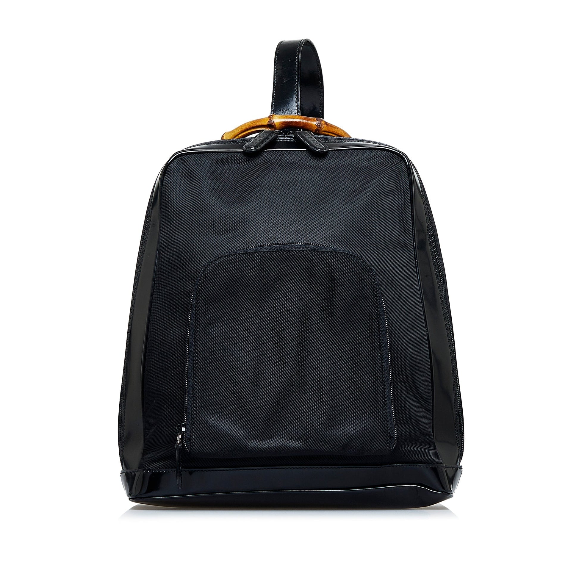 Gucci Bamboo Black Leather Canvas Backpack