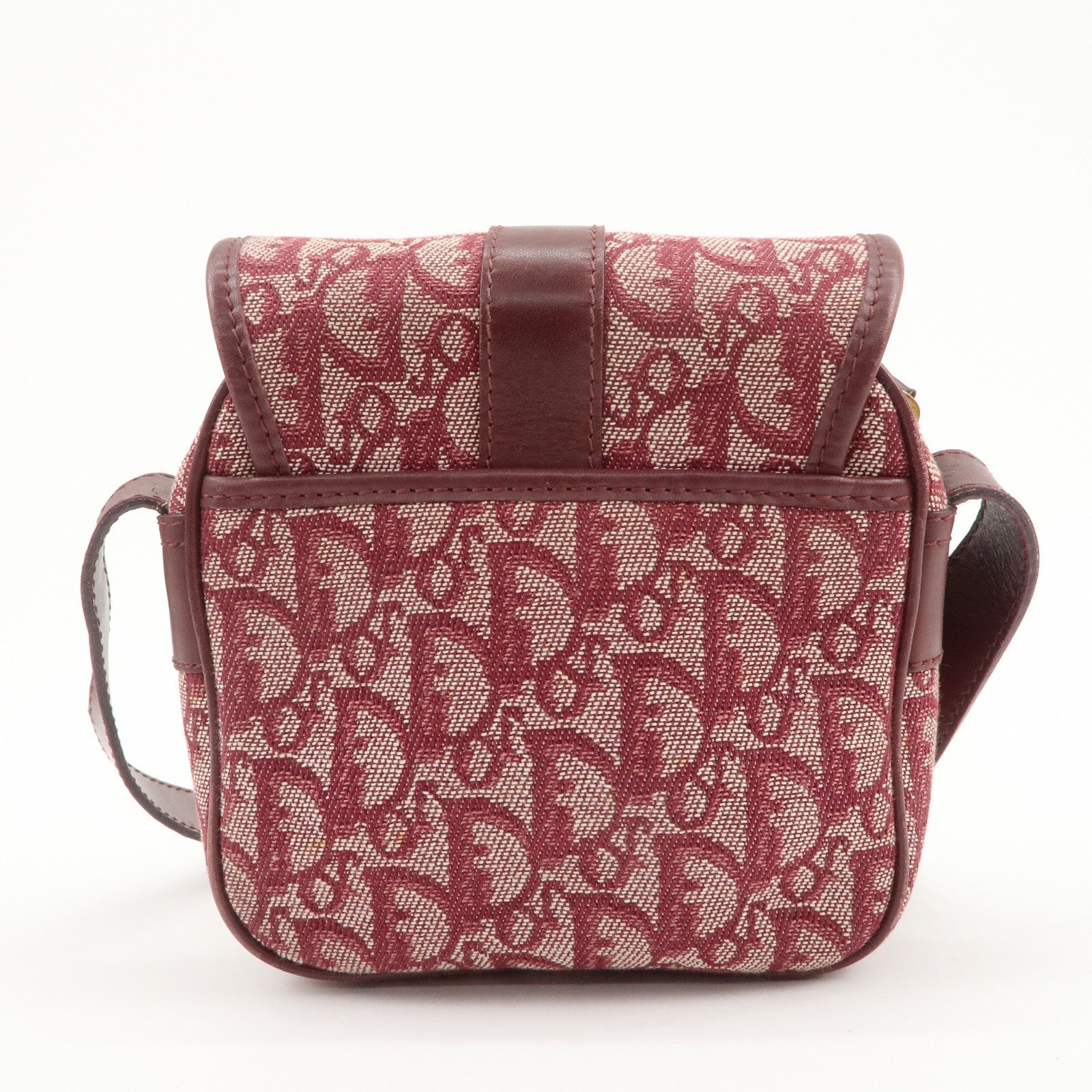 Christian Dior Trotter Jacquard Leather Shoulder Bag Burgundy