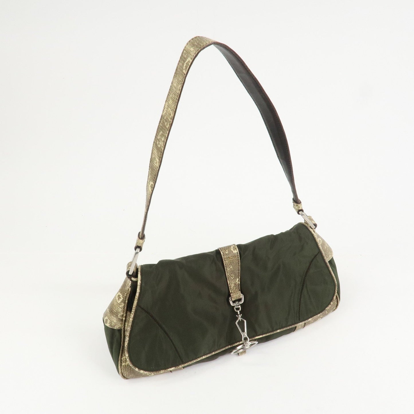 PRADA Triangle Logo Nylon Shoulder Bag Hand Bag Khaki B10738