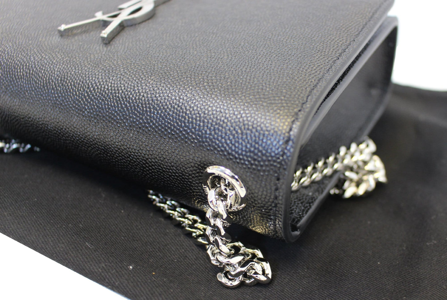 SAINT LAURENT Kate Black Leather Silver Chain Clutch Crossbody Bag