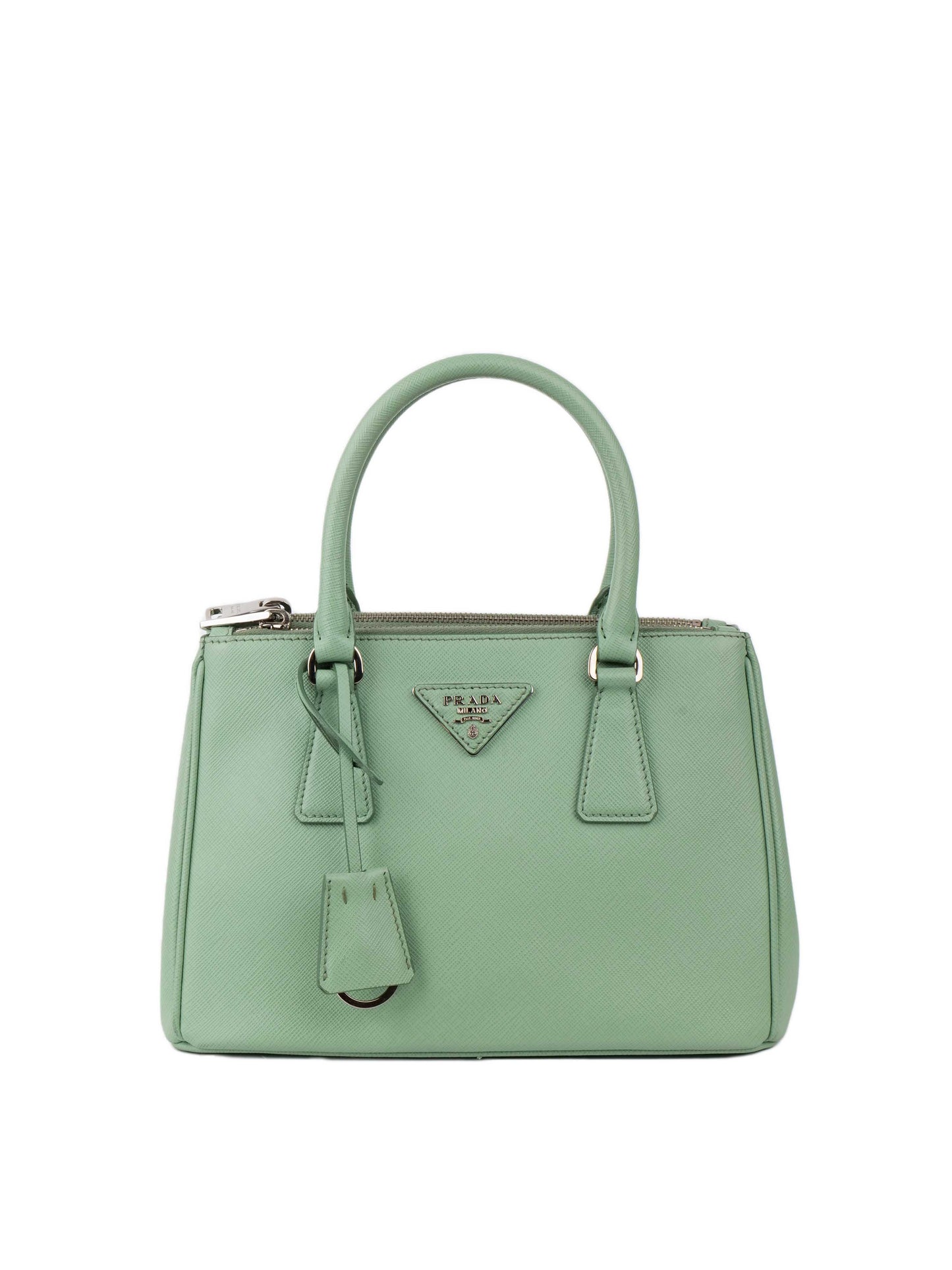 Prada Mint Green Saffiano Double Zipped Small Tote.