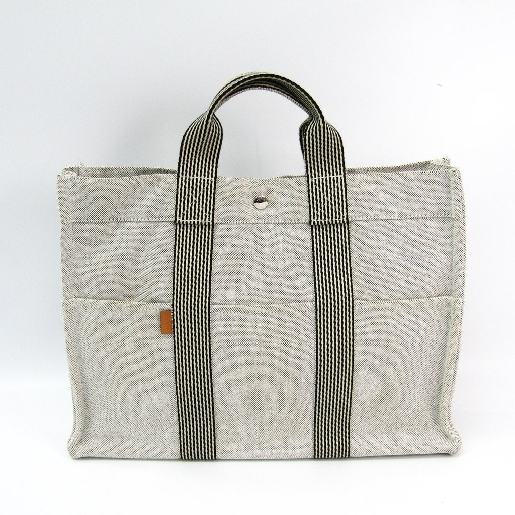 Luxury Hermes White/Black Canvas Fourre Tout MM Tote (SHA-35858)