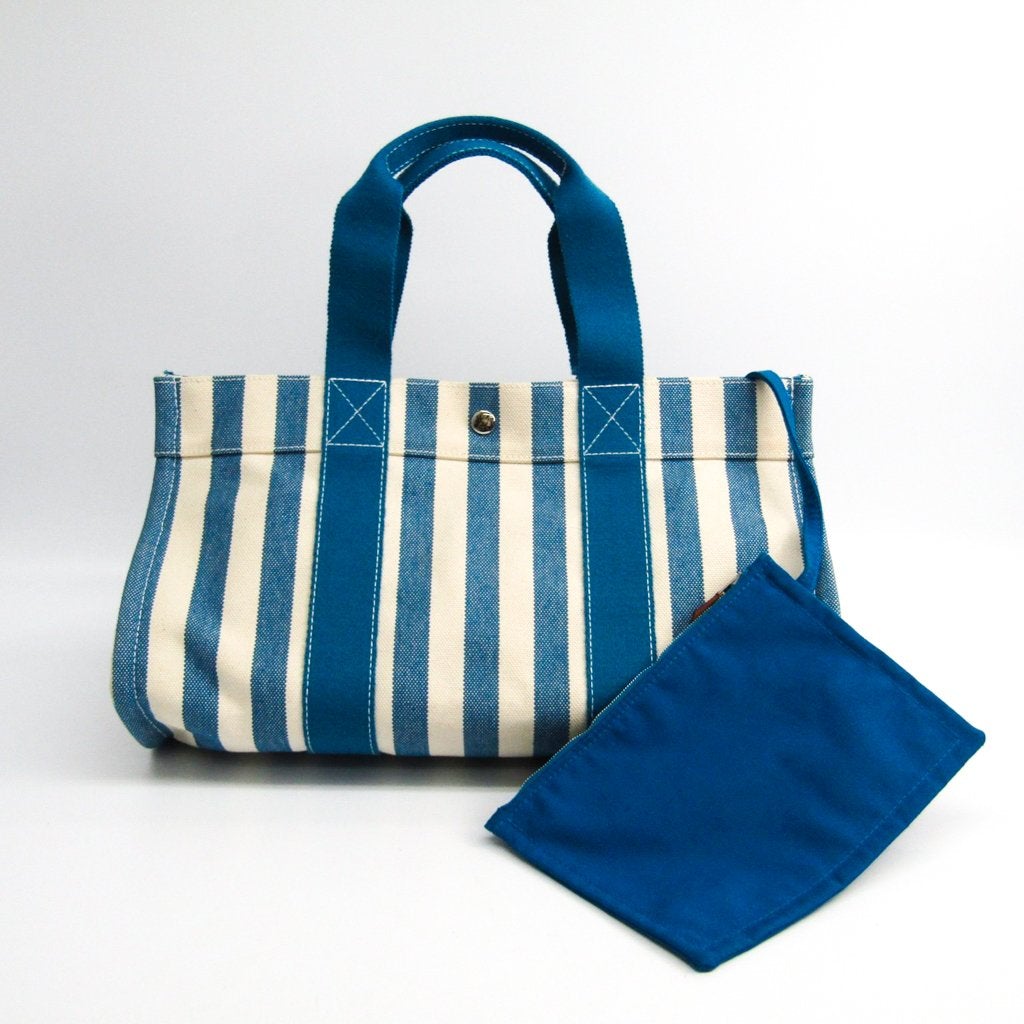 Luxury Hermes Blue and White Canvas Cannes MM Tote ( )