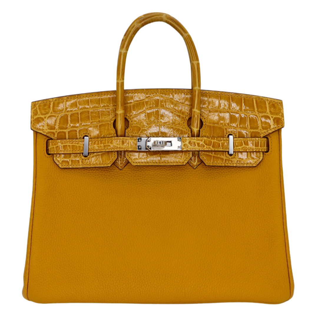 Hermes25cm Birkin Touch Jaune Ambre Togo Leather/ Niloticus Crocodile Palladium Hardware