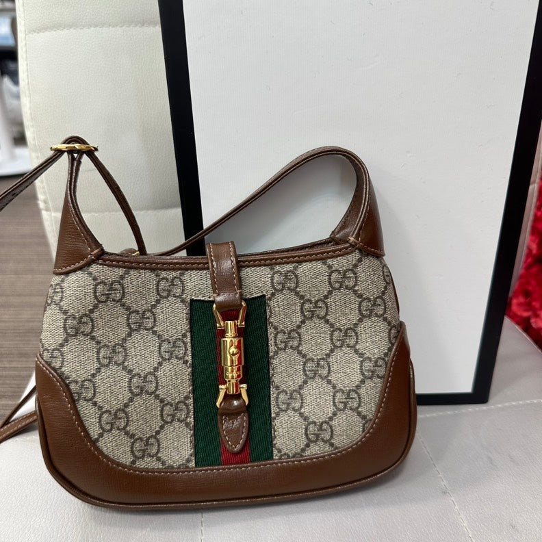 Gucci Jackie Beige Leather Canvas Crossbody