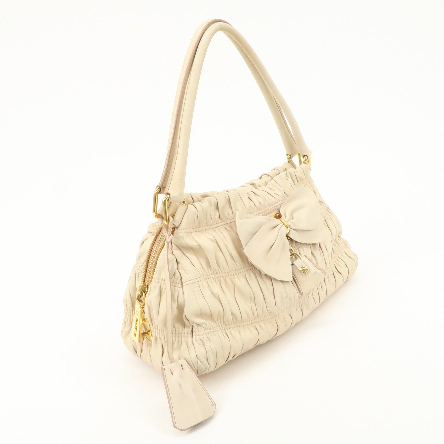 PRADA Nappa Leather Gathered Ribbon Shoulder Bag Hand Bag BR4492