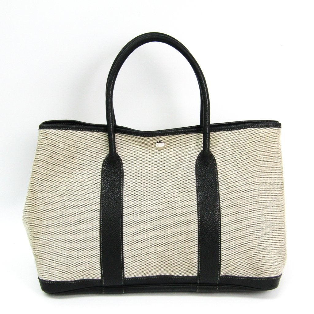 Luxury Hermes Natural/Black Canvas Garden Party 36 Tote ( )