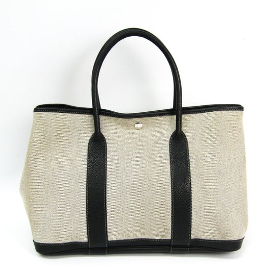 Luxury Hermes Natural/Black Canvas Garden Party 36 Tote ( )