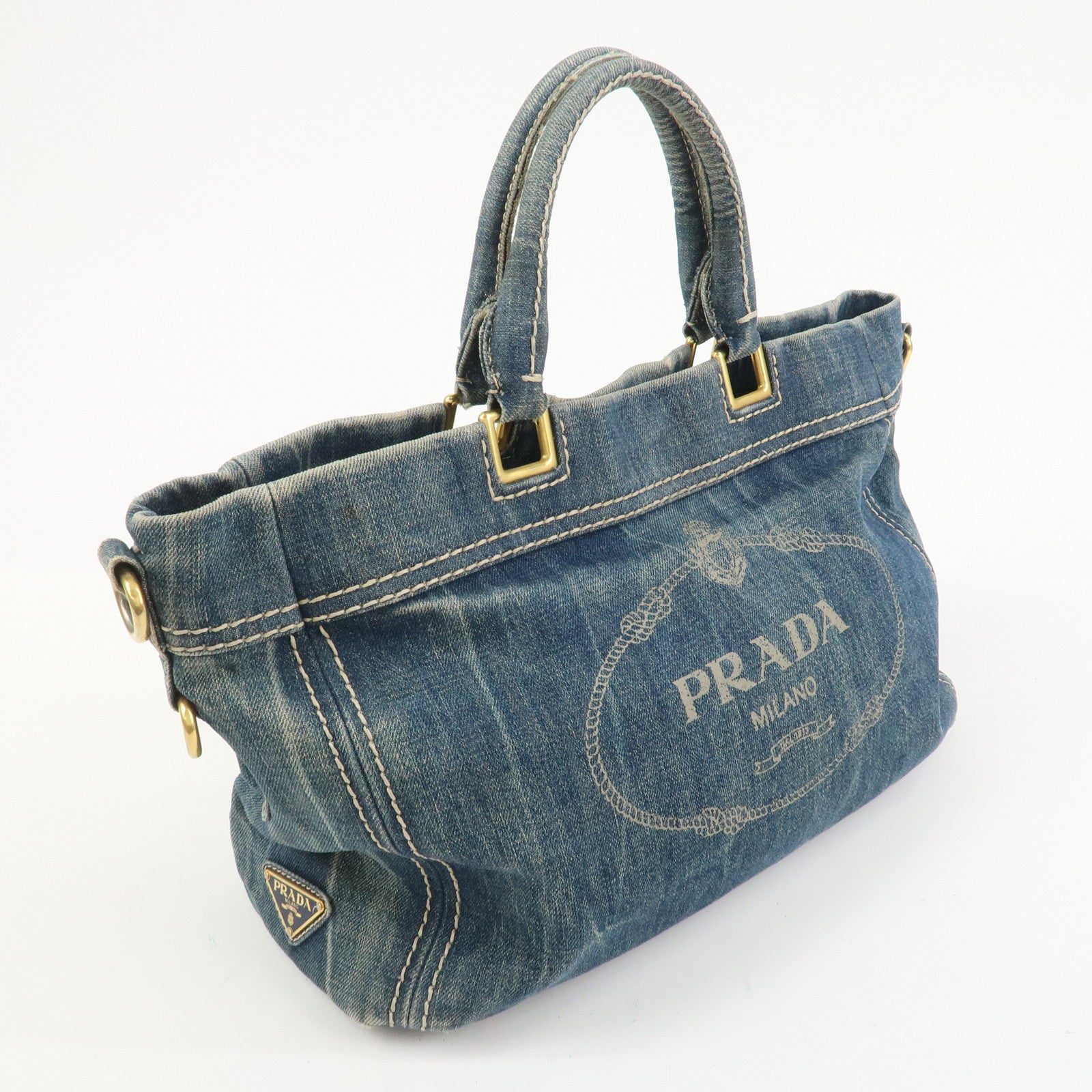 PRADA Denim 2Way Bag Hand Bag Shoulder Bag Tote Bag Blue BN2070