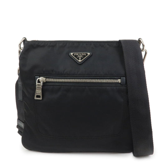PRADA Triangle Logo Nylon Leather Shoulder Bag Black BT0716