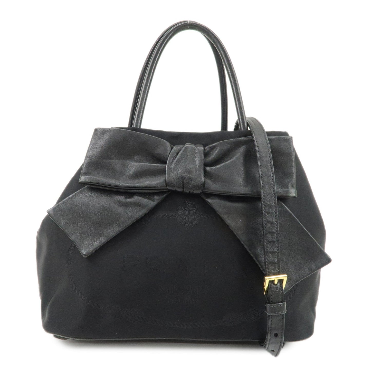 PRADA Nappa Leather Nylon Jacquard Ribbon 2Way Bag Hand Bag 1BG068