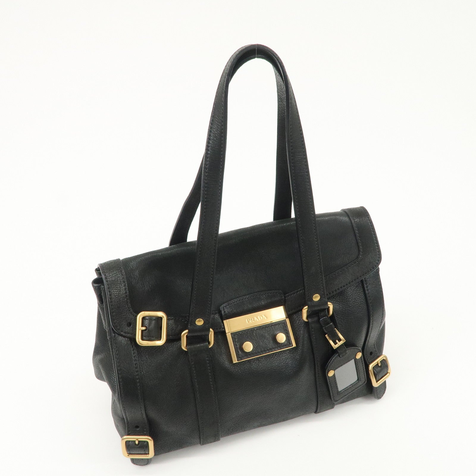 PRADA Leather Shoulder Bag Hand Bag Black BR3027