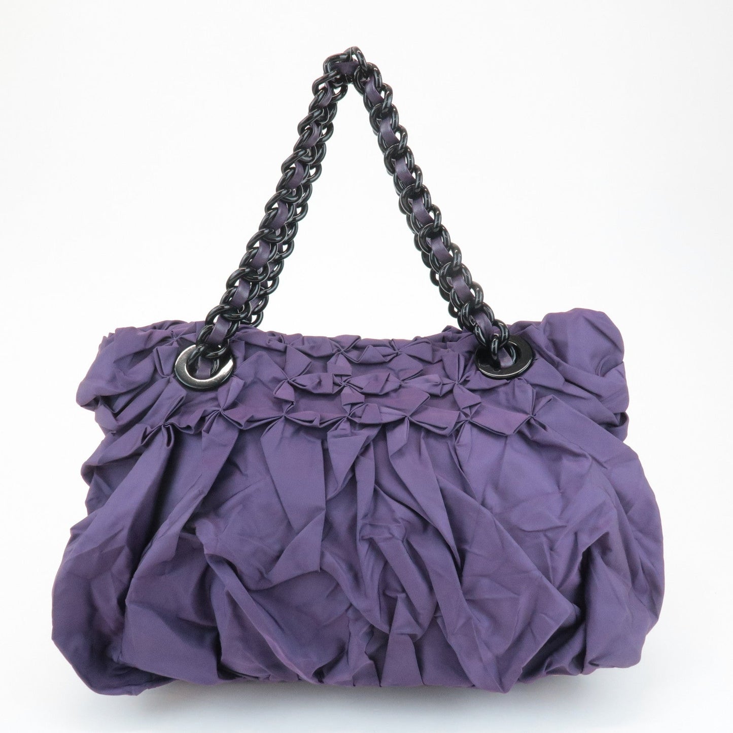 PRADA Triangle Logo Leather Nylon Tote Bag Shoulder Bag Purple