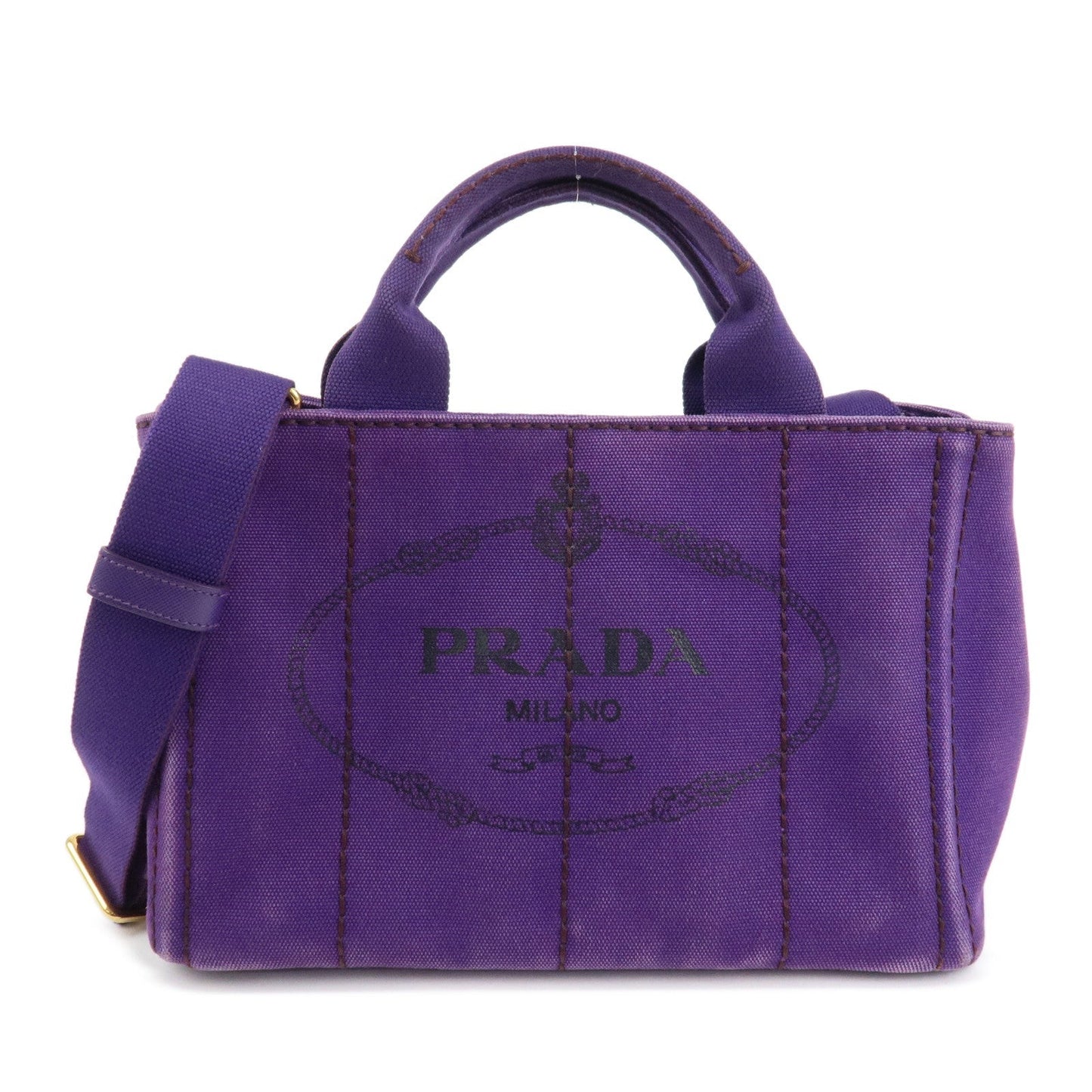 PRADA Logo Canapa Mini Canvas 2Way Tote Shoulder Bag Purple BN2439