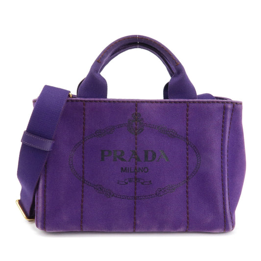 PRADA Logo Canapa Mini Canvas 2Way Tote Shoulder Bag Purple BN2439