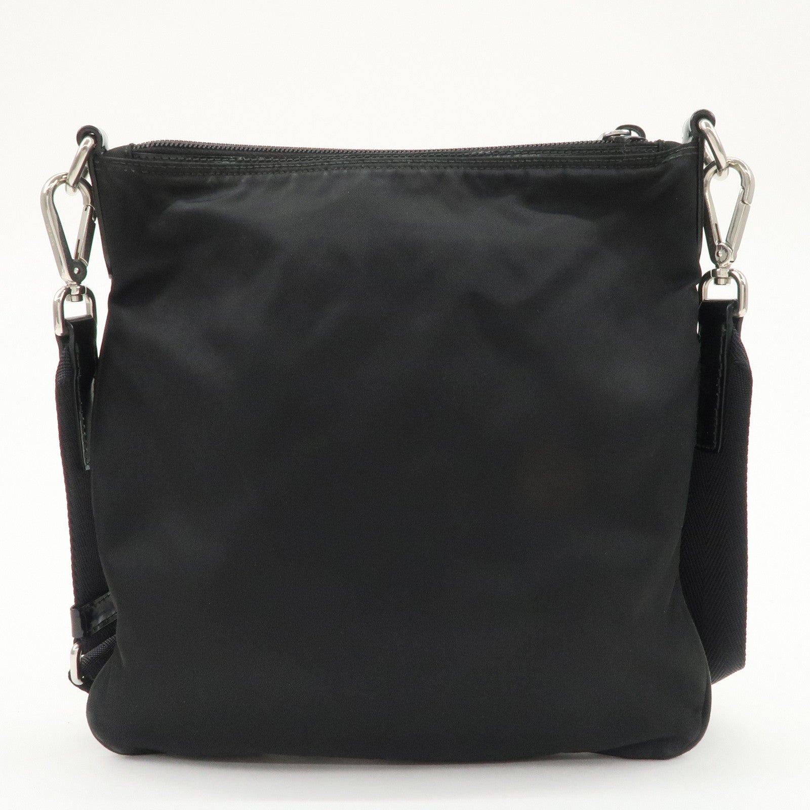 PRADA Triangle Logo Nylon Patent Leather Shoulder Bag Black