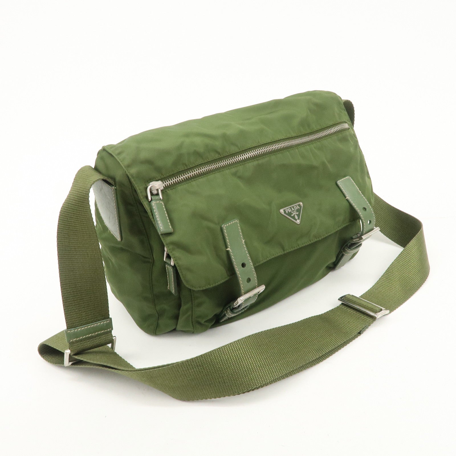 PRADA Triangle Logo Nylon Shoulder Bag Crossbody Bag Green
