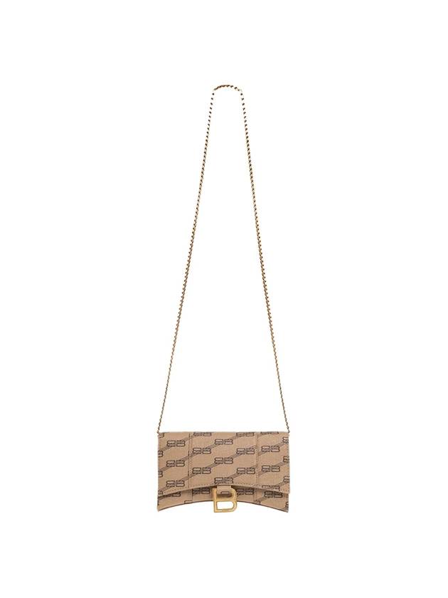 Luxury Balenciaga Trending 2025 Hourglass BB Monogram Chain Long Wallet Brown