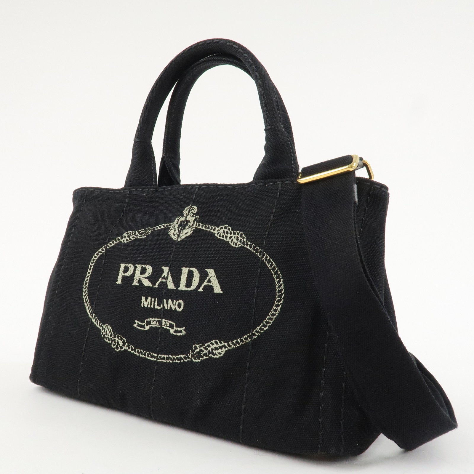 PRADA Logo Canapa Mini Canvas 2Way Bag Hand Tote Bag B2439G Black