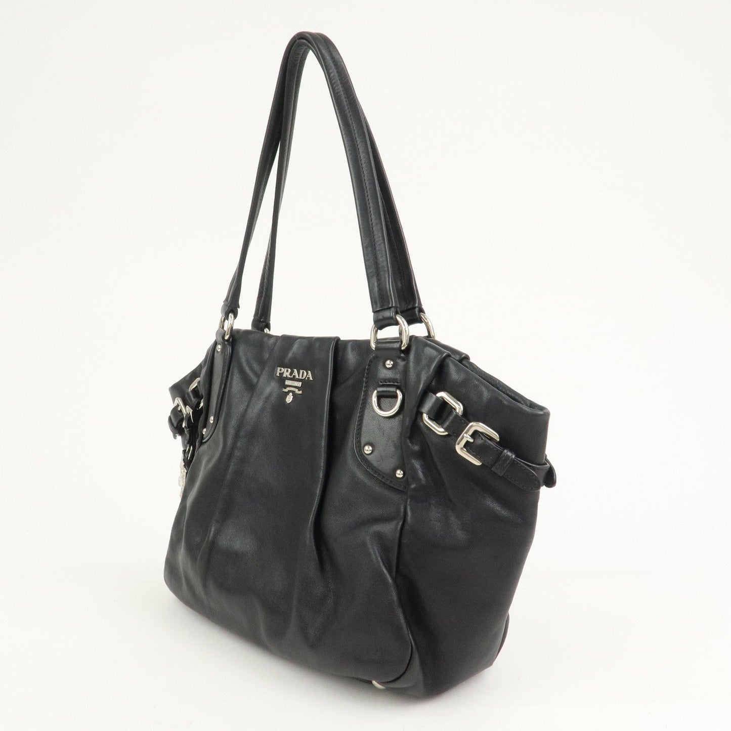 PRADA Logo Leather Shoulder Bag Hand Bag Black BR3974