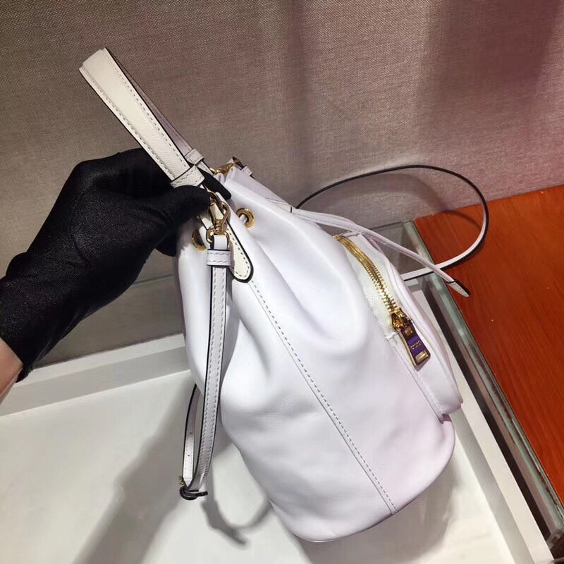 Prada Bucket Bag In White Calfskin