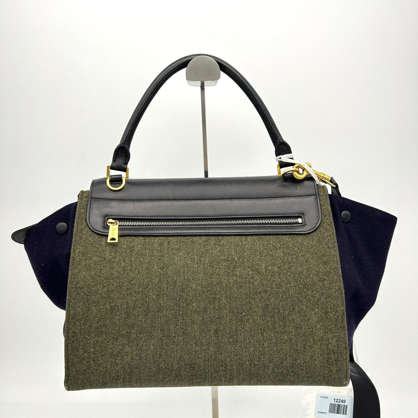 Luxury CELINE Traps handbag Felt x Calf Black/Gray shoulder handbag 2WAY LA12249
