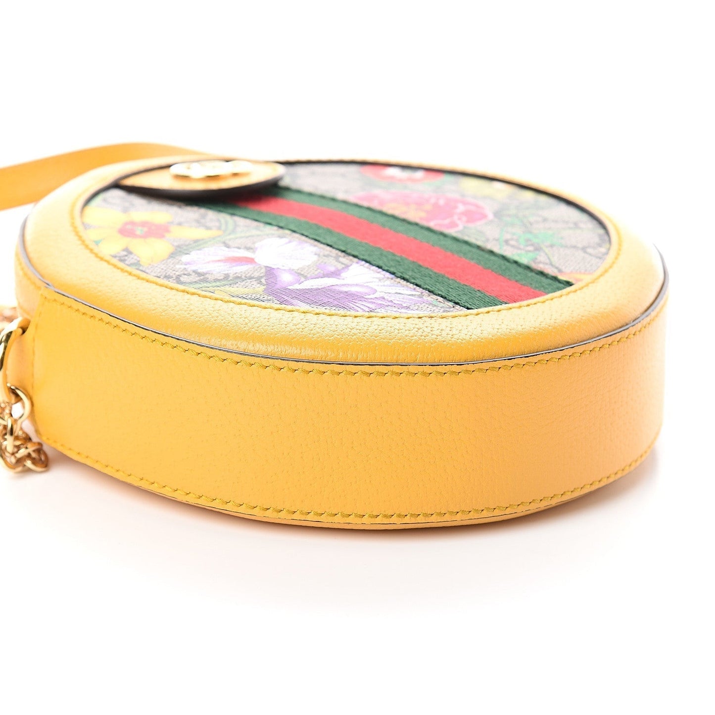 Gucci Mini Ophidia GG Flora Round Shoulder Bag in Yellow