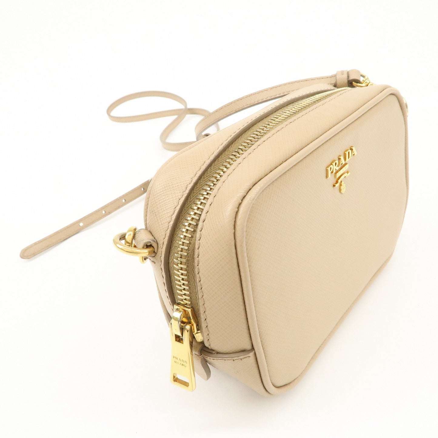 PRADA Logo Saffiano Leather Shoulder Bag Crossbody Bag Beige 1NF674