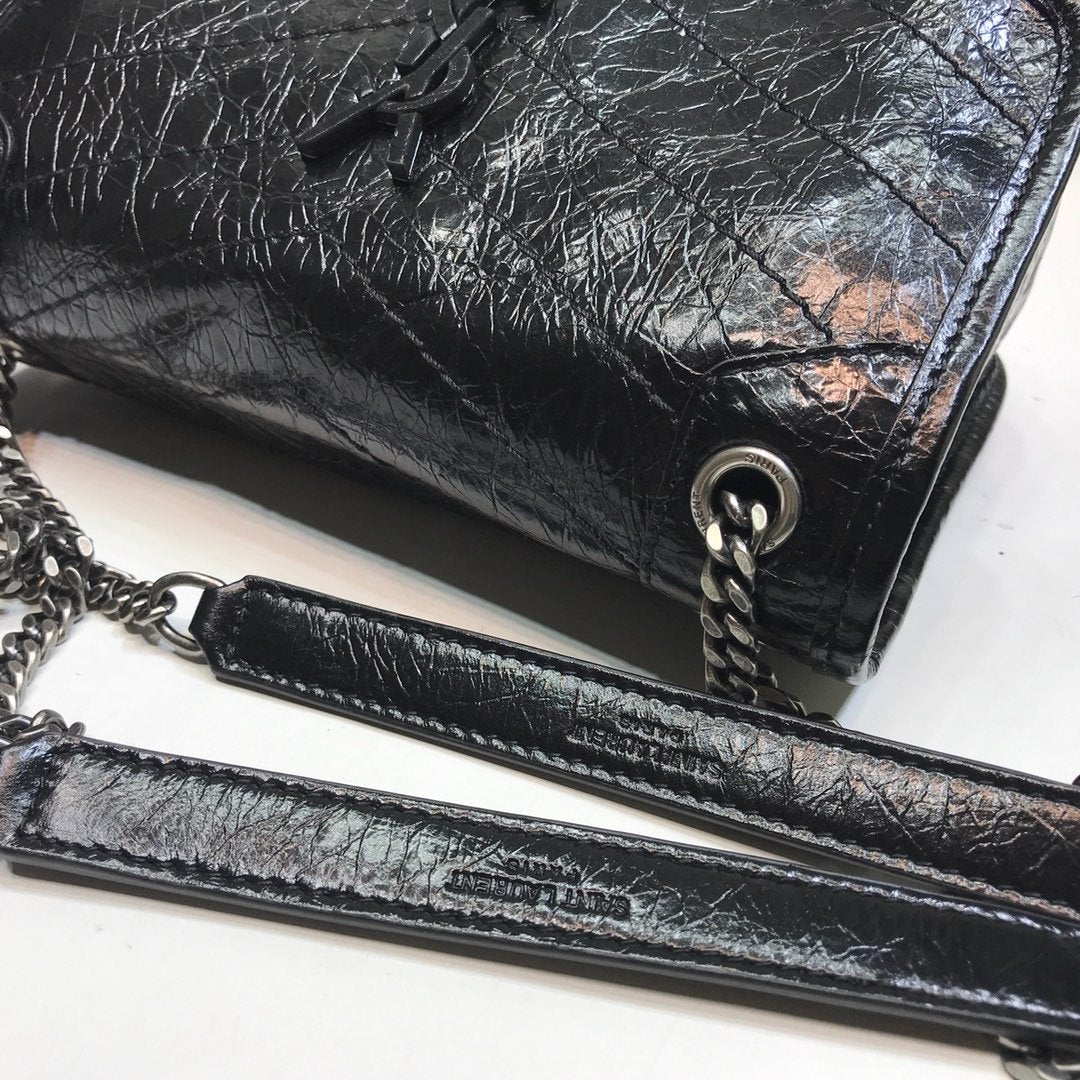 Yves Saint Laurent Niki Baby Chain Bag In Crinkled Black