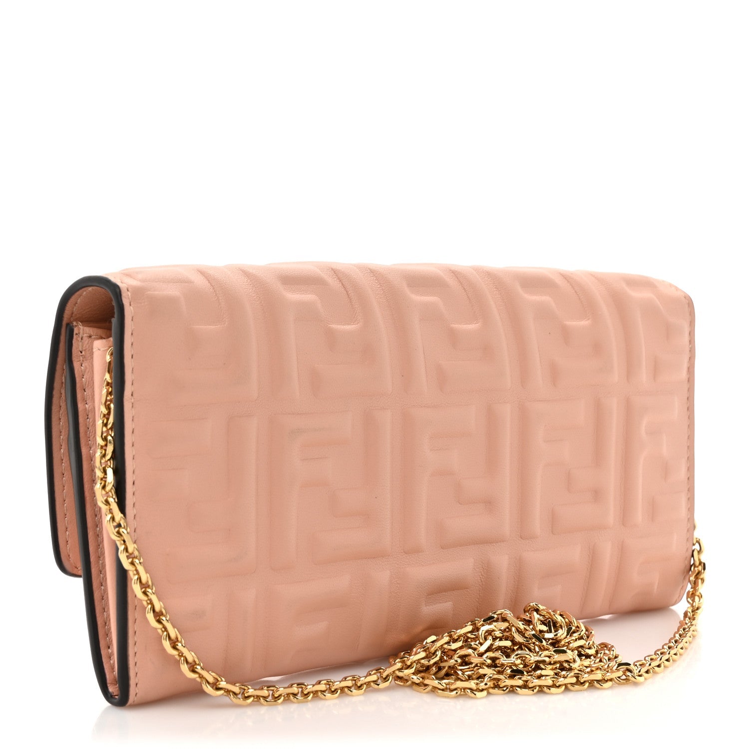 Fendi Nappa Matisse FF Embossed Continental Wallet On Chain Baby Pink