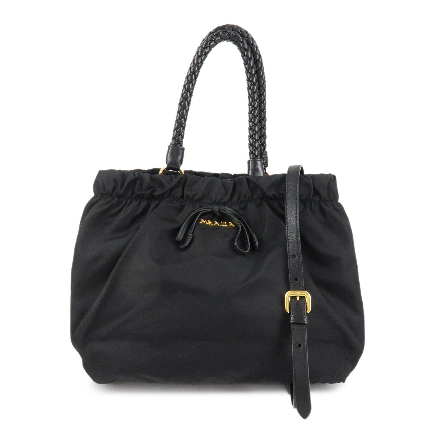 PRADA Logo Nylon Leather 2Way Bag Shoulder Bag Hand Bag Black BN1970