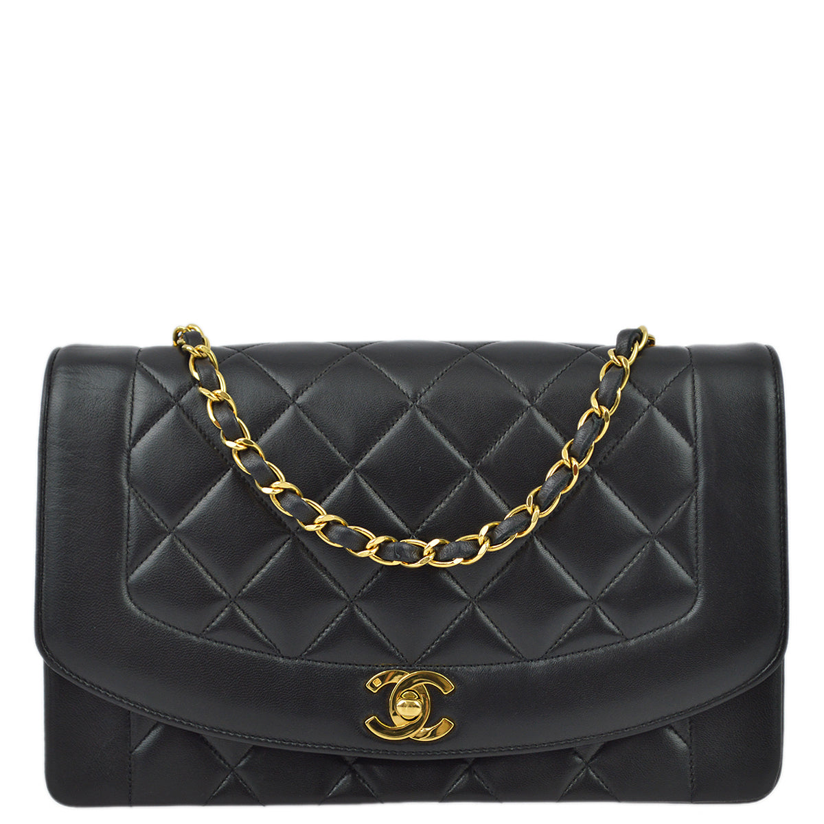 Chanel Black Lambskin Medium Diana Shoulder Bag