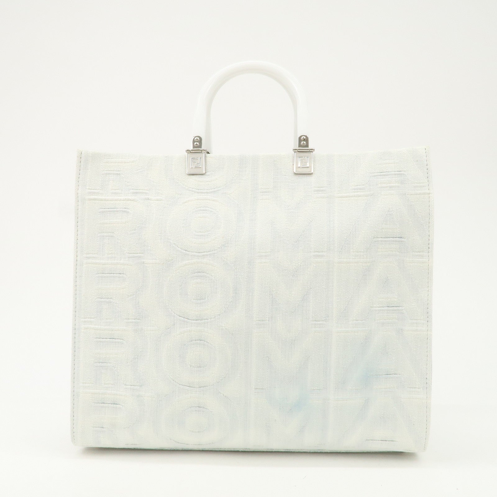 FENDI Leather Sunshine Medium 2Way Tote Bag Hand Bag White 8BH386