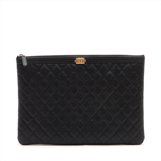 Chanel Boy Chanel Caviar S Clutch Bag Black Gold 25th
