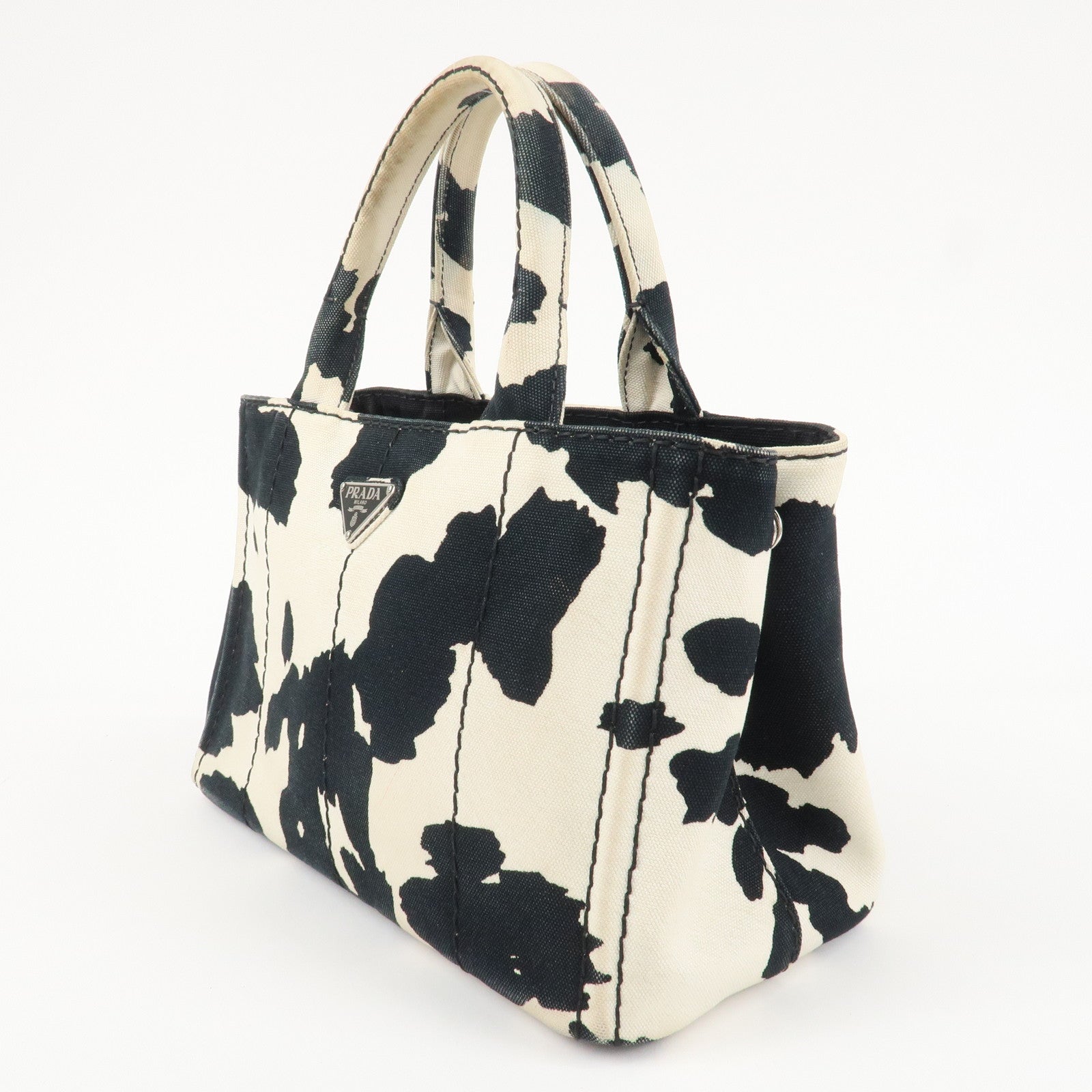 PRADA Logo Canapa Mini Canvas 2Way Bag Hand Bag Black White B2439G