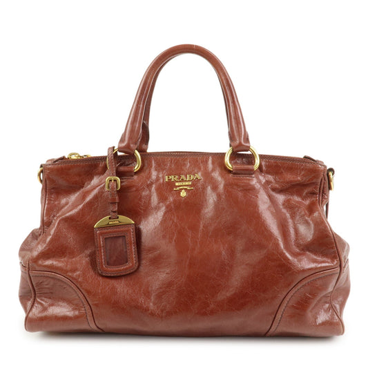 PRADA Logo Leather 2Way Hand Bag Shoulder Bag Brown BN2324