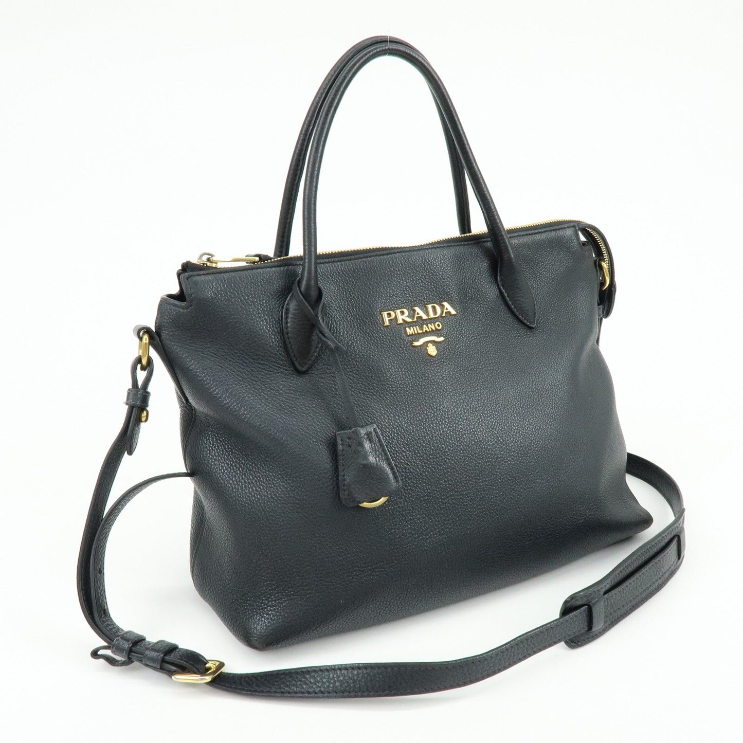 PRADA Leather 2Way Bag Hand Bag Shoulder Bag Black