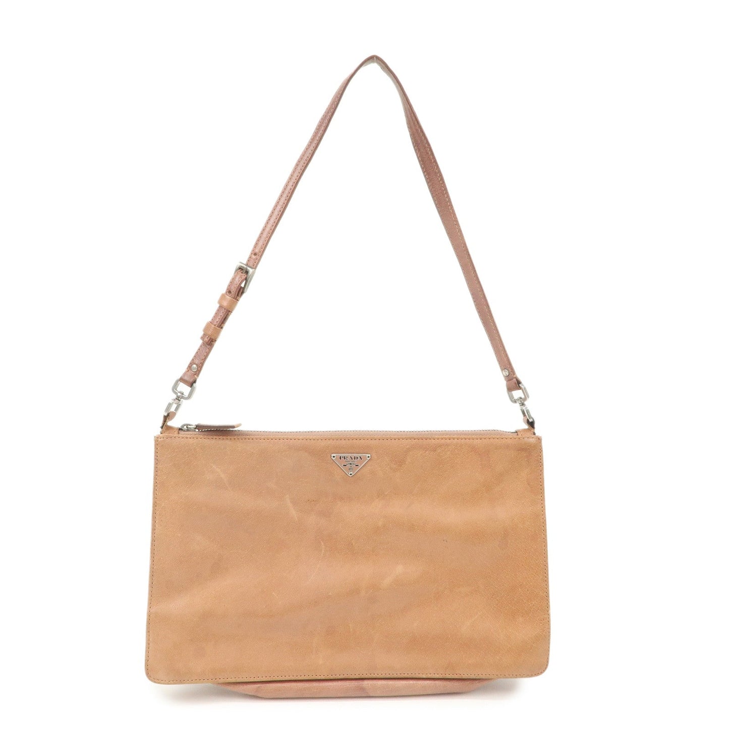PRADA Triangle Logo Leather Shoulder Bag Hand Bag Brown