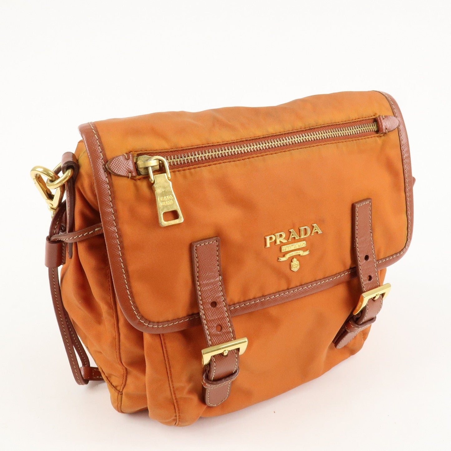 PRADA Logo Nylon Leather Shoulder Bag Crossbody Bag Orange BT0692