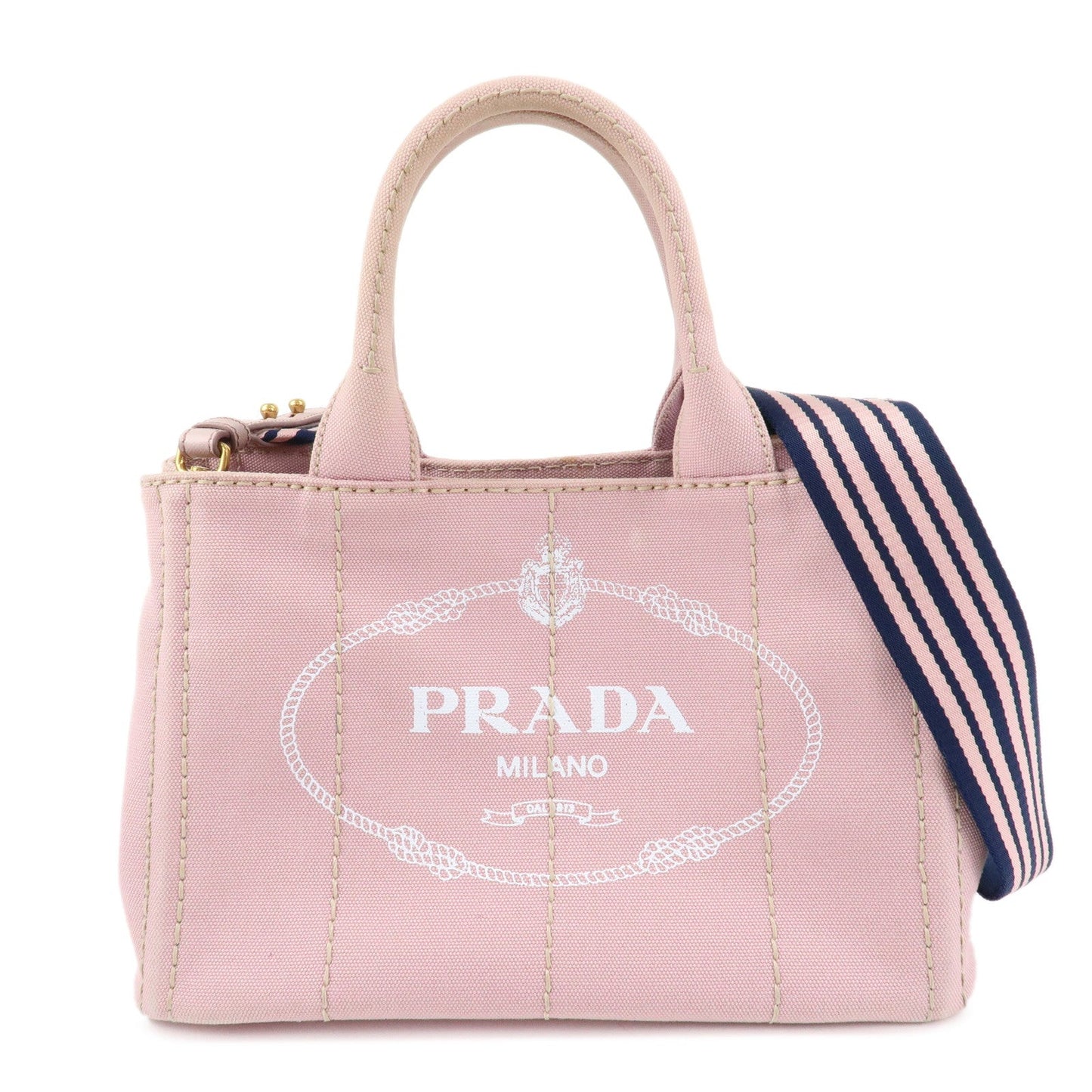 PRADA Canapa Mini Denim Hand Bag Tote Bag Pink 1BG439
