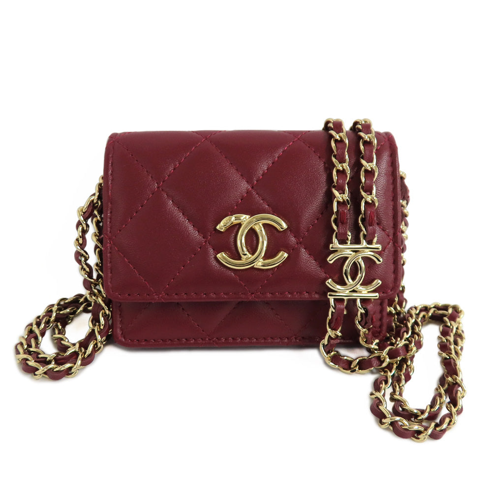 CHANEL Chanel Matrasse Mini Chain Wallet Chain Card Case Wine Red Bordeaux G Gold Coco Wallet Small