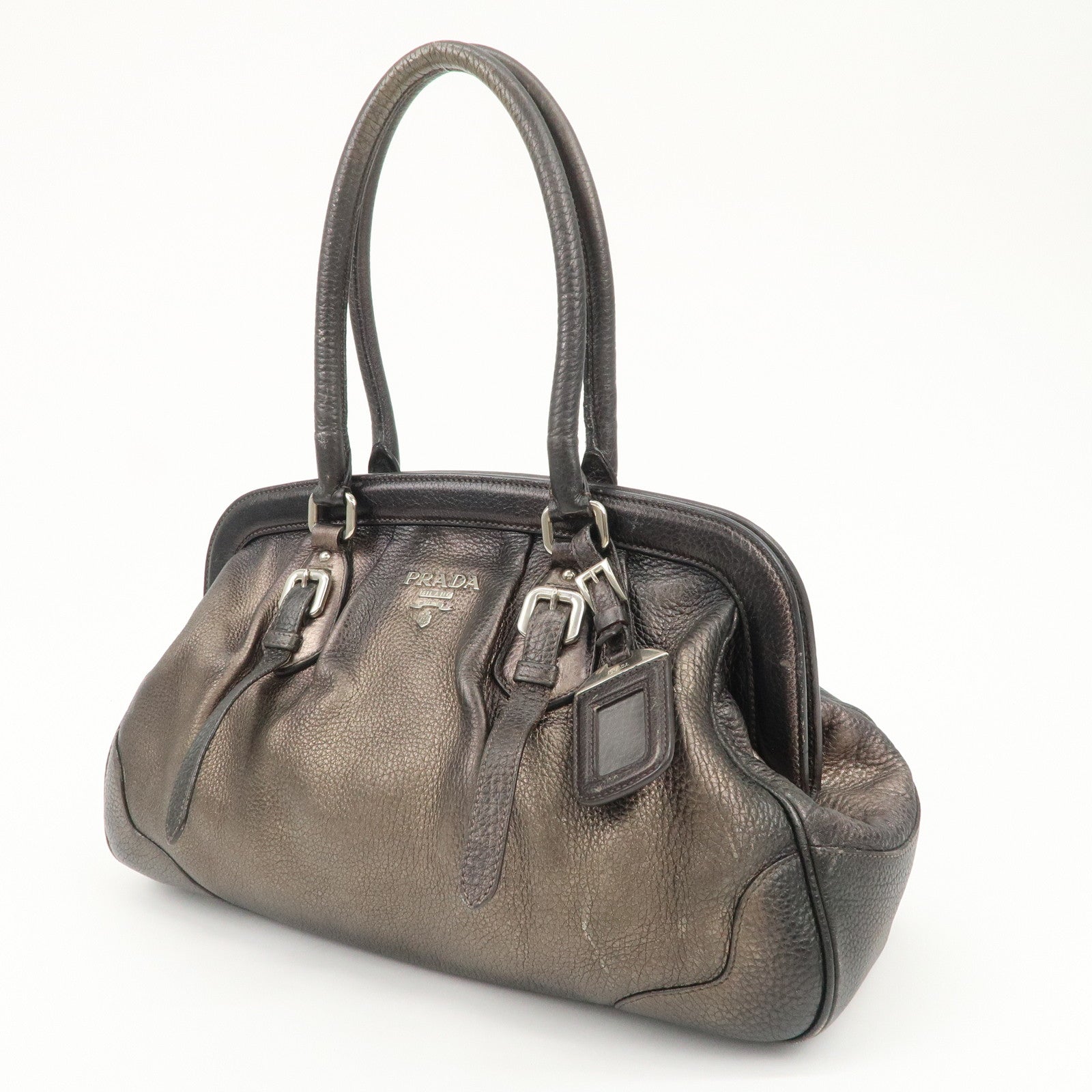 PRADA Logo Leather Shoulder Bag Hand Bag Bronze
