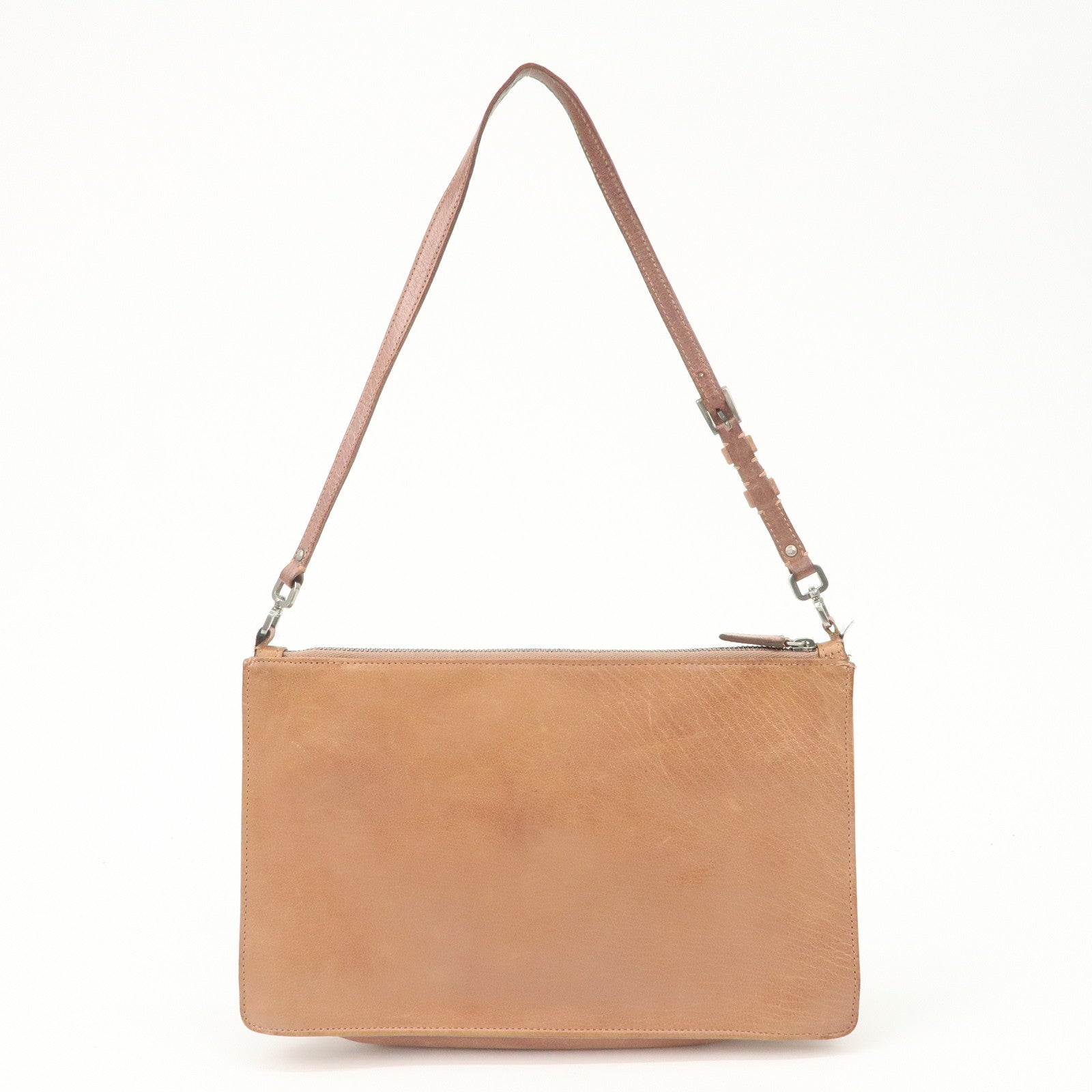 PRADA Triangle Logo Leather Shoulder Bag Hand Bag Brown