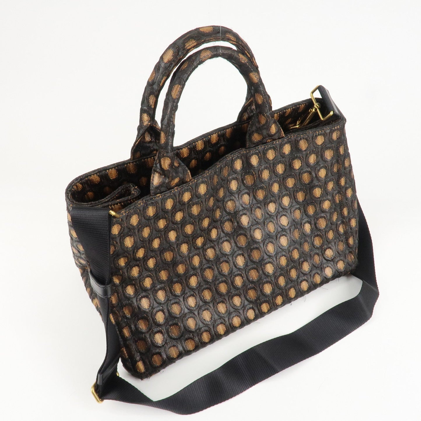 PRADA Canapa Canvas Tote Bag Hand 2Way Bag Black Orange BN1877