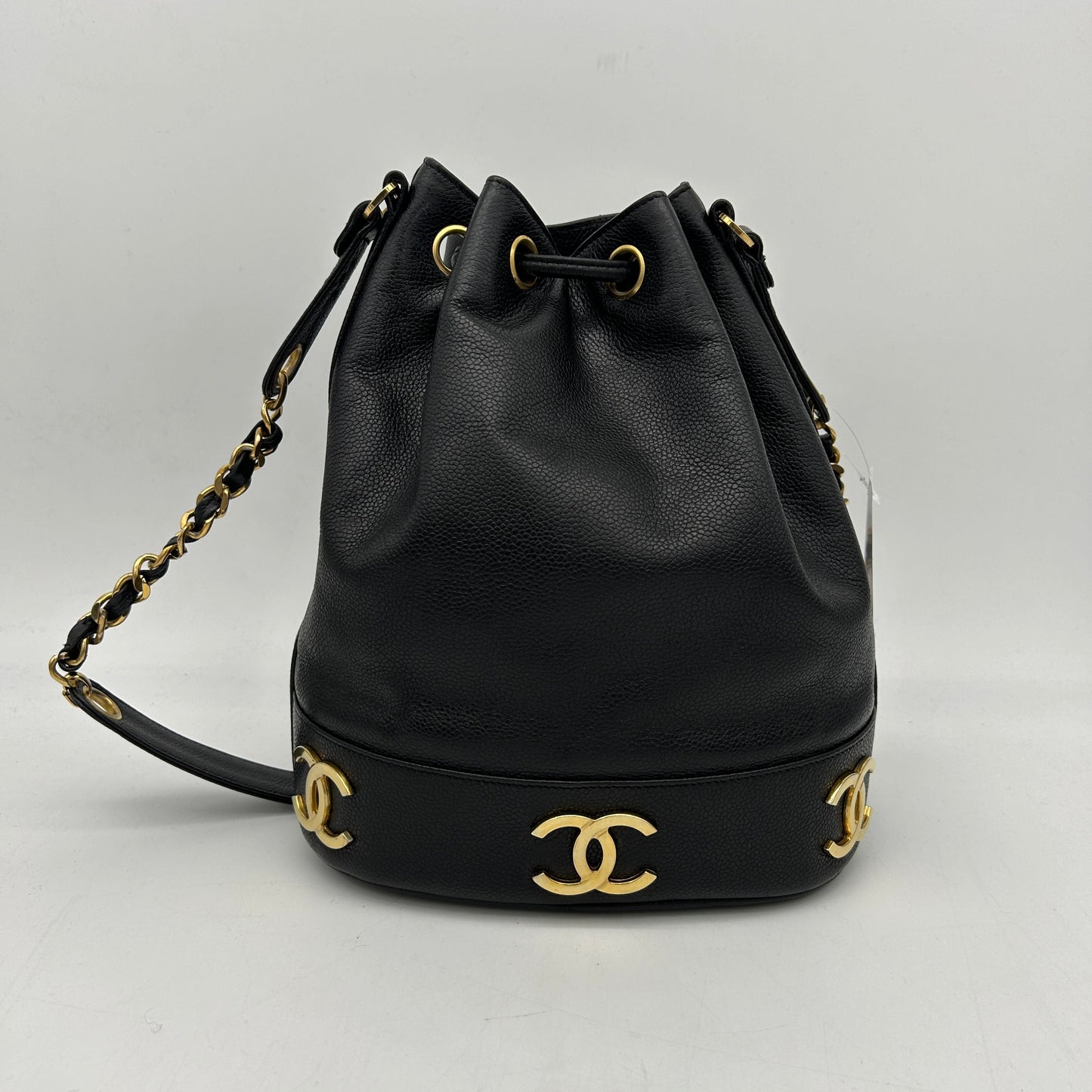 Chanel Black Caviar Triple CC Bucket Shoulder Bag Medium